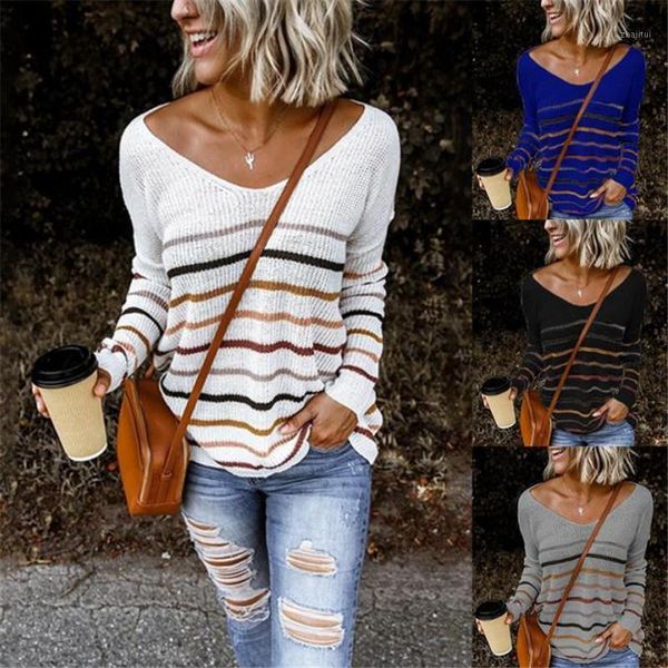 women's sweaters women loose knitted striped long sleeves v-neck 2021 autumn winter pullovers female casual wear femme sweater, White;black
women's sweaters women loose knitted striped long sleeves v-neck 2021 autumn winter pullovers female casual wear femme sweater, White;black