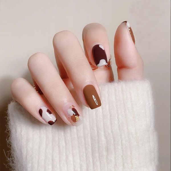 false nails 24pcs short round head fake press on nail cute milktea color shiny gold foil gradient artificial, Red;gold
false nails 24pcs short round head fake press on nail cute milktea color shiny gold foil gradient artificial, Red;gold