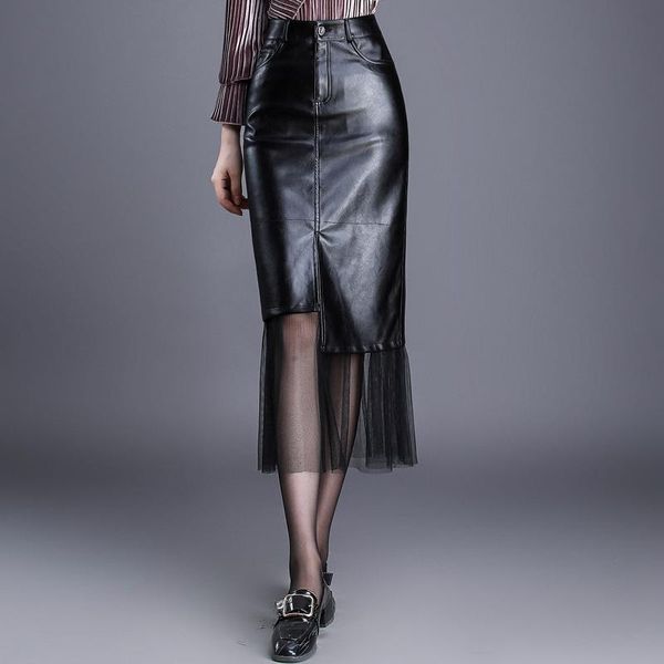 skirts skirt female 2021 autumn winter pu leather high waist temperament lace side bag hip long section, Black
skirts skirt female 2021 autumn winter pu leather high waist temperament lace side bag hip long section, Black