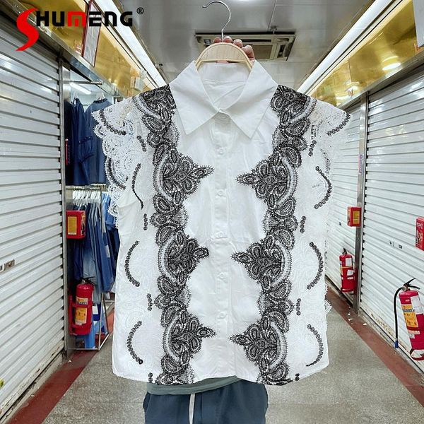 women's blouses & shirts 2021 summer lace stitching single-breasted shirt ladies fashion solid color slimming sleeveless blouse for fem, White
women's blouses & shirts 2021 summer lace stitching single-breasted shirt ladies fashion solid color slimming sleeveless blouse for fem, White