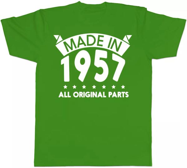 made in 1957 all original parts birthday mens short sleeve t-shirt, White;black
made in 1957 all original parts birthday mens short sleeve t-shirt, White;black