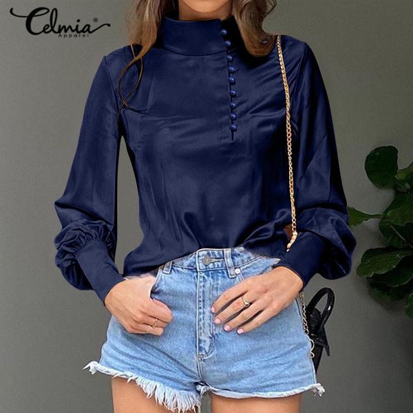 fashion celmia women satin blouses casual buttons high collor elegant shirts long lantern sleeve 5xl blusas 2021 women's &, White
fashion celmia women satin blouses casual buttons high collor elegant shirts long lantern sleeve 5xl blusas 2021 women's &, White