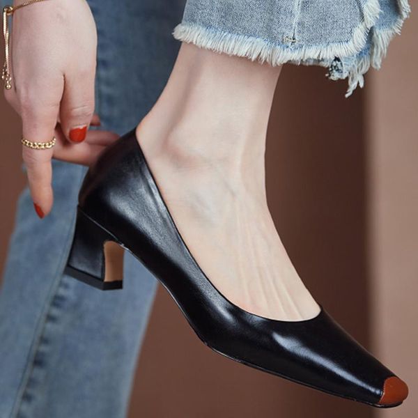 dress shoes women pumps natural leather plus size 22-26.5 cm length cowhide upper square head stitching fashion casual womans, Black
dress shoes women pumps natural leather plus size 22-26.5 cm length cowhide upper square head stitching fashion casual womans, Black