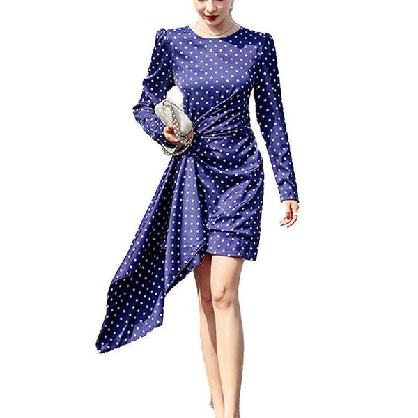 france style retro women's dresses dot printing satin dress spring summer elegant female dress 210702, Black;gray
france style retro women's dresses dot printing satin dress spring summer elegant female dress 210702, Black;gray