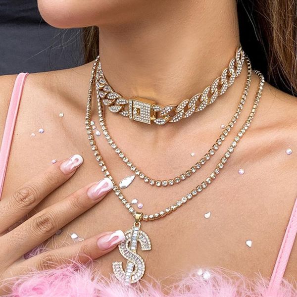 pendant necklaces 3pcs/set rhinestone cuban buckle dollar sign necklace jewelry for women gift crystal adjustable hiphop choker, Silver
pendant necklaces 3pcs/set rhinestone cuban buckle dollar sign necklace jewelry for women gift crystal adjustable hiphop choker, Silver