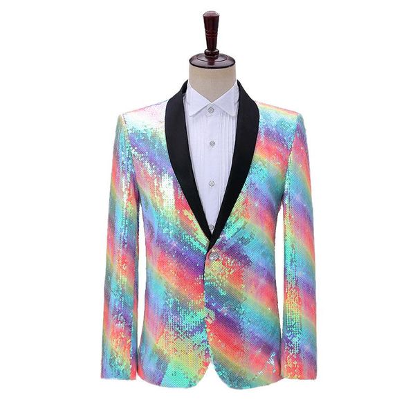 colorful rainbow glitter sequin mens blazer party stage prom men clothing singers jackets one button slim fit man suit coats men's suit, White;black
colorful rainbow glitter sequin mens blazer party stage prom men clothing singers jackets one button slim fit man suit coats men's suit, White;black