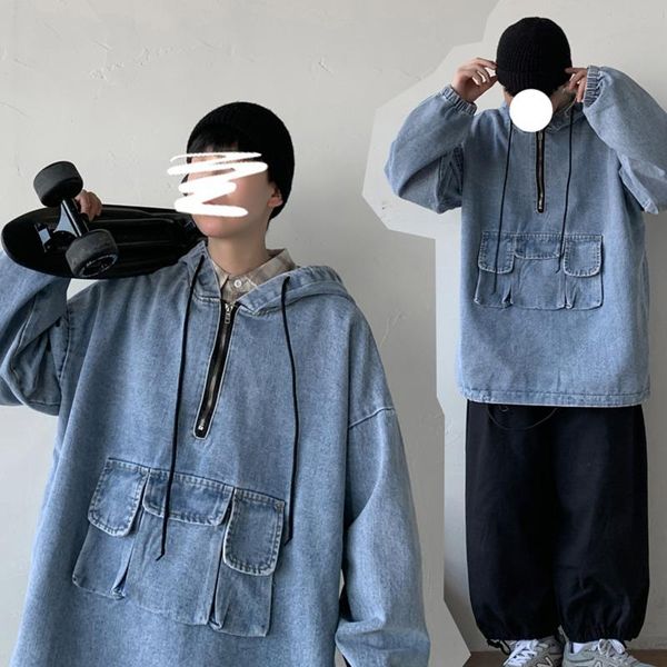 men's jackets cotton hooded denim jacket fashion pocket tooling mens streetwear loose hip-hop bomber men, Black;brown
men's jackets cotton hooded denim jacket fashion pocket tooling mens streetwear loose hip-hop bomber men, Black;brown
