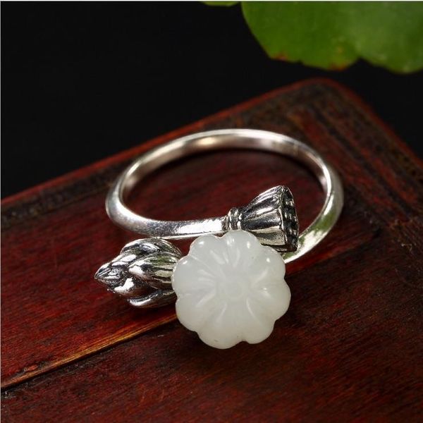cluster rings natural hetian white jade lotus peng craft opening adjustable ring chinese retro charm lady brand silver jewelry, Golden;silver
cluster rings natural hetian white jade lotus peng craft opening adjustable ring chinese retro charm lady brand silver jewelry, Golden;silver