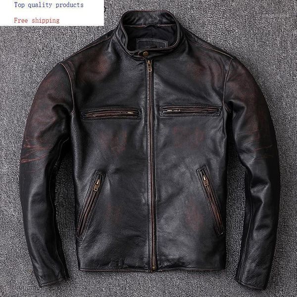 men's leather & faux vintage genuine jacket men 100% real cow coat short biker motorcycle jackets 2021 kj2539, Black
men's leather & faux vintage genuine jacket men 100% real cow coat short biker motorcycle jackets 2021 kj2539, Black