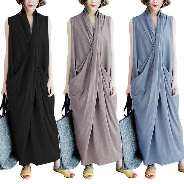 casual dresses plus size summer beach sleeveless women deep v loose irregular maxi dress, Black;gray
casual dresses plus size summer beach sleeveless women deep v loose irregular maxi dress, Black;gray