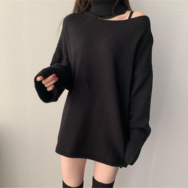 women's sweaters superaen autumn winter solid open shoulder knitted pullover turtleneck all match slim full sweater women, White;black
women's sweaters superaen autumn winter solid open shoulder knitted pullover turtleneck all match slim full sweater women, White;black