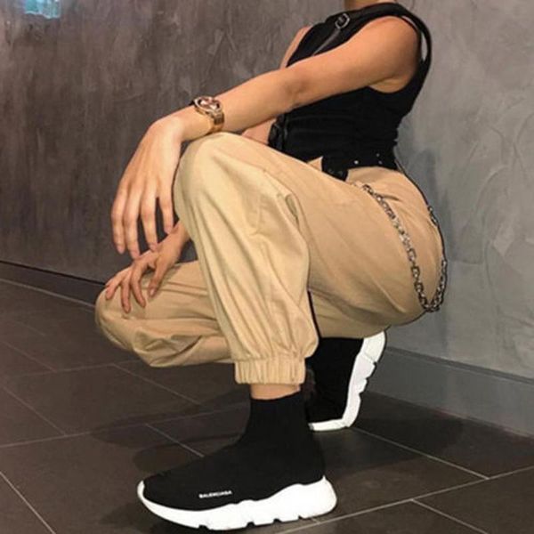 women's pants & capris cargo trousers high waist safari style solid punk loose long sports with chain hiphop girl's, Black;white
women's pants & capris cargo trousers high waist safari style solid punk loose long sports with chain hiphop girl's, Black;white