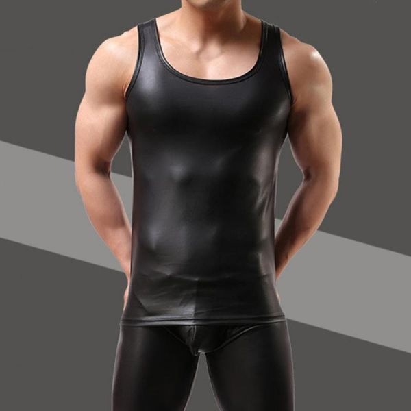 men' tank men solid color sleeveless low-cut faux leather slim vest gym top, White;black
men' tank men solid color sleeveless low-cut faux leather slim vest gym top, White;black