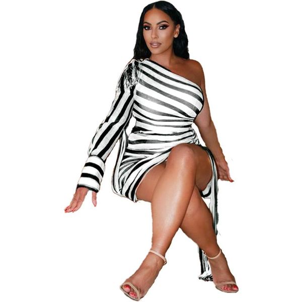 casual dresses yh6023 european and american selling summer women's wear diagonal shoulder stripe medium waist dress available from stoc, Black;gray
casual dresses yh6023 european and american selling summer women's wear diagonal shoulder stripe medium waist dress available from stoc, Black;gray