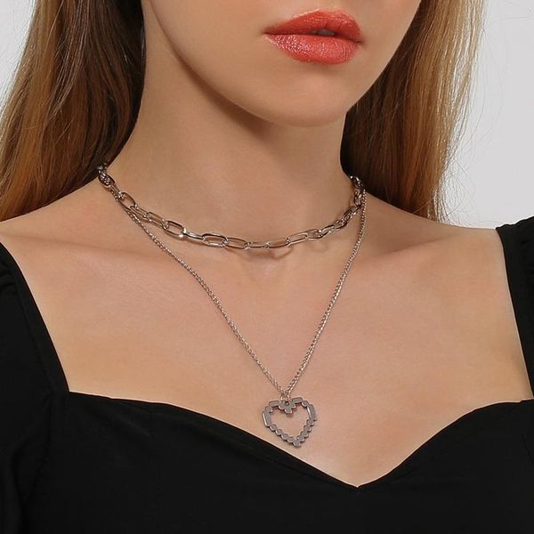 pendant necklaces fashion punk heart necklace simple minimalist silver color double-layer chain for women jewelry
pendant necklaces fashion punk heart necklace simple minimalist silver color double-layer chain for women jewelry