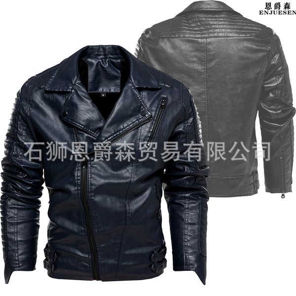 2021 men's leather et solid color oblique zipper lapel tough guy pu locomotive, Black
2021 men's leather et solid color oblique zipper lapel tough guy pu locomotive, Black