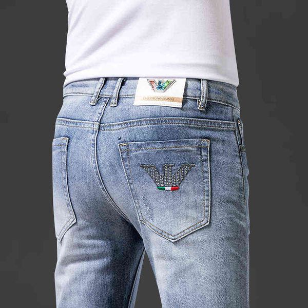 and summer thin spring men's jeans korean version elastic slim fit small foot tide brand diamond pants, Blue
and summer thin spring men's jeans korean version elastic slim fit small foot tide brand diamond pants, Blue