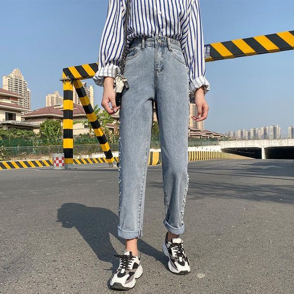 women's jeans 2021 autumn women high waist denim pants street style elastic cotton loose coated washed boyfriend trousers e367, Blue
women's jeans 2021 autumn women high waist denim pants street style elastic cotton loose coated washed boyfriend trousers e367, Blue