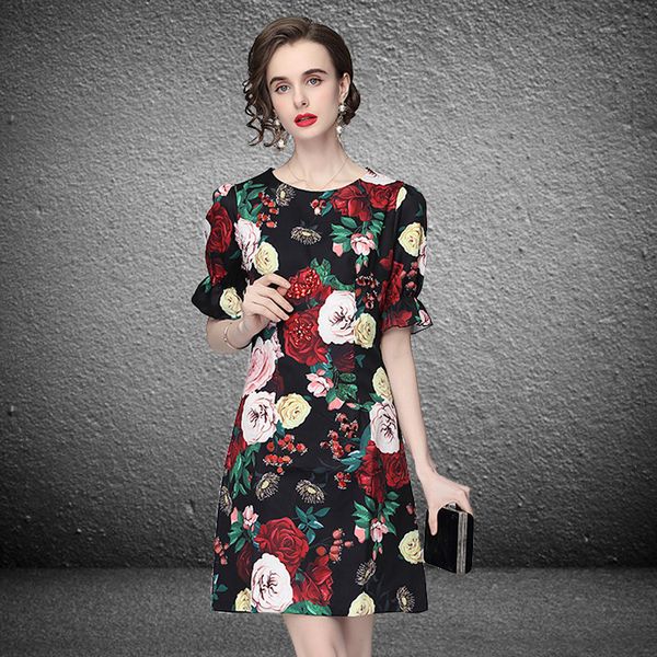 boutique dress women's 13 lines 2021 summer fashion rose print show thin temperament, Black;pink
boutique dress women's 13 lines 2021 summer fashion rose print show thin temperament, Black;pink