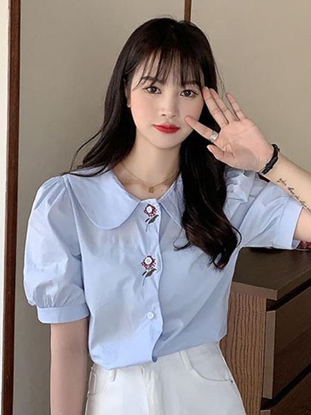 women's blouses & shirts doll collar short sleeve shirt girls summer 2021, White
women's blouses & shirts doll collar short sleeve shirt girls summer 2021, White