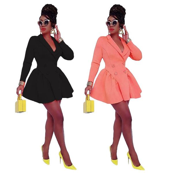 casual dresses 2022 autumn fashion long sleeve blazer dress women notched collar a-line buttons jacket office ladies slim outfits, Black;gray 
casual dresses 2022 autumn fashion long sleeve blazer dress women notched collar a-line buttons jacket office ladies slim outfits, Black;gray