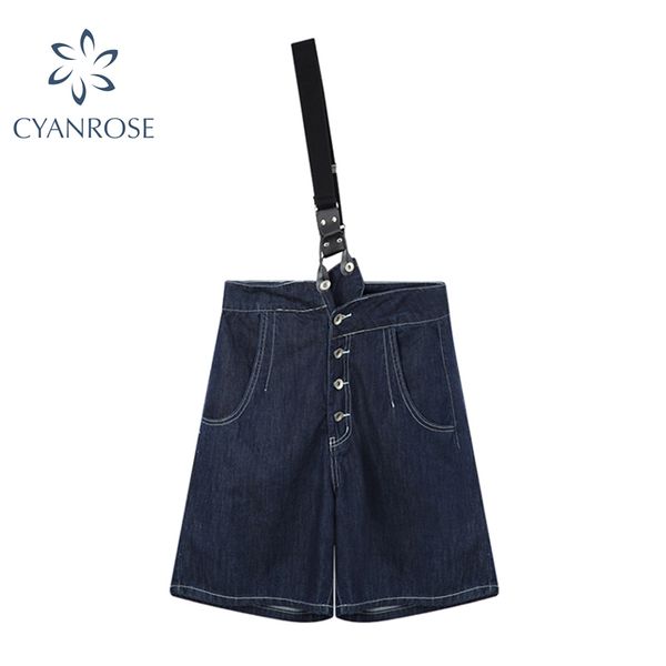 wide leg blue shorts jeans pants with suspenders women knee length casual pockets summer pants female loose bf tide buttoms 210417
wide leg blue shorts jeans pants with suspenders women knee length casual pockets summer pants female loose bf tide buttoms 210417