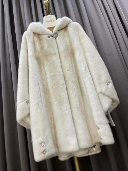 women's fur & faux winter mink coat natural white hoodie ladies fashion, Black