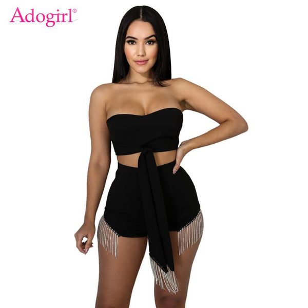 two piece dress adogirl crystal tassel accent casual set women tie up tube + shorts night club suit female fashion clothing, White
two piece dress adogirl crystal tassel accent casual set women tie up tube + shorts night club suit female fashion clothing, White