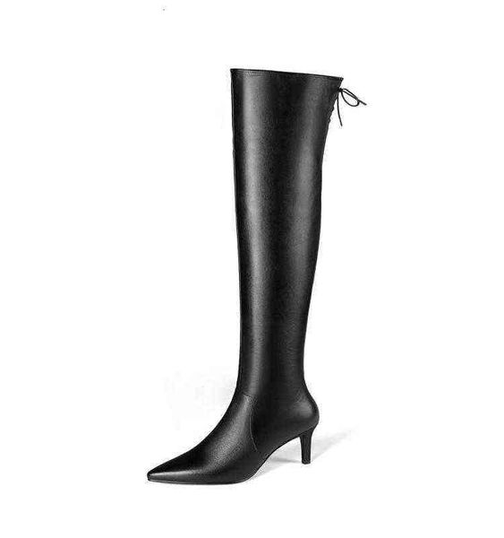 women's shoes boots autumn and winter pointed thin heel high knee long elastic leather, Black
women's shoes boots autumn and winter pointed thin heel high knee long elastic leather, Black