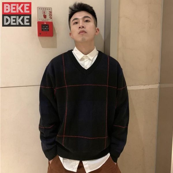 men's sweaters fashion mens v neck plaid knitted pullover autumn winter sweater man classic loose fit long sleeve knitwear, White;black
men's sweaters fashion mens v neck plaid knitted pullover autumn winter sweater man classic loose fit long sleeve knitwear, White;black