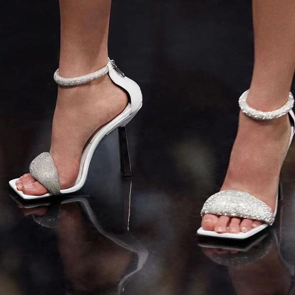 white leather bling crystal women sandals cover heel zipper shoes high thin heels ladies party dress ankle wrap, Black
white leather bling crystal women sandals cover heel zipper shoes high thin heels ladies party dress ankle wrap, Black