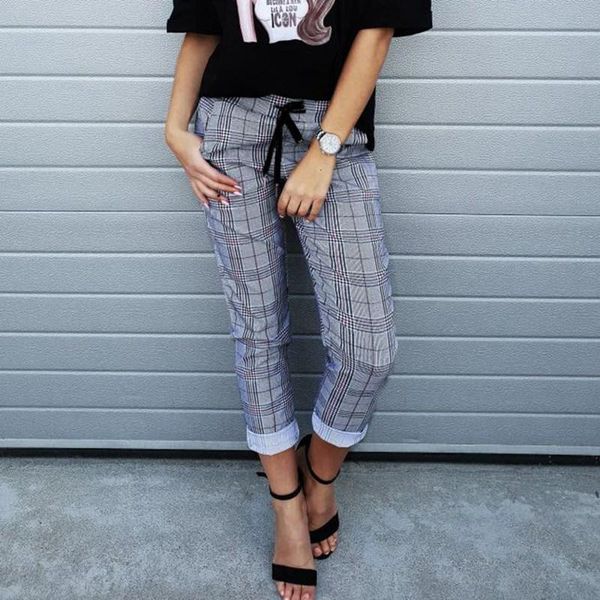 women's pants & capris women fashion plaid harem casual rolled cuffs drawstring lace up office straight ankle-length trousers streetwea, Black;white
women's pants & capris women fashion plaid harem casual rolled cuffs drawstring lace up office straight ankle-length trousers streetwea, Black;white
