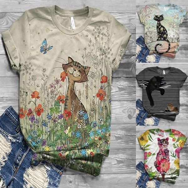 women's t-shirt cat with butterfly lady women short sleeve t shirt 3d animal printed o-neck tee femme summer, White
women's t-shirt cat with butterfly lady women short sleeve t shirt 3d animal printed o-neck tee femme summer, White