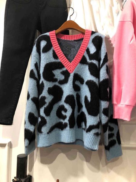 women's sweaters south korea dongdaemun's fall laid-back style v-neck leopard print loose knit sweater for women trqk, White;black
women's sweaters south korea dongdaemun's fall laid-back style v-neck leopard print loose knit sweater for women trqk, White;black