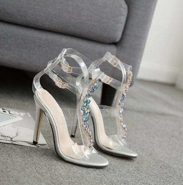 dress shoes luxury double buckle pvc strap women sandals cut-out stone embellishment high heel gladiator sandal summer pumps, Black
dress shoes luxury double buckle pvc strap women sandals cut-out stone embellishment high heel gladiator sandal summer pumps, Black