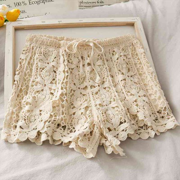 lace summer black white womens short crochet hollow out elastic mid waist loose wide legs casual female home, White;black
lace summer black white womens short crochet hollow out elastic mid waist loose wide legs casual female home, White;black
