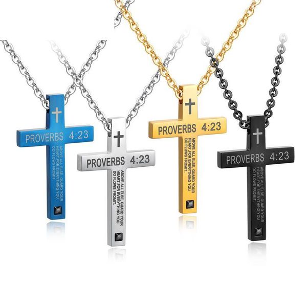 pendant necklaces bible cross necklace stainless steel religion 4:23 proverbs student couple, Silver
pendant necklaces bible cross necklace stainless steel religion 4:23 proverbs student couple, Silver