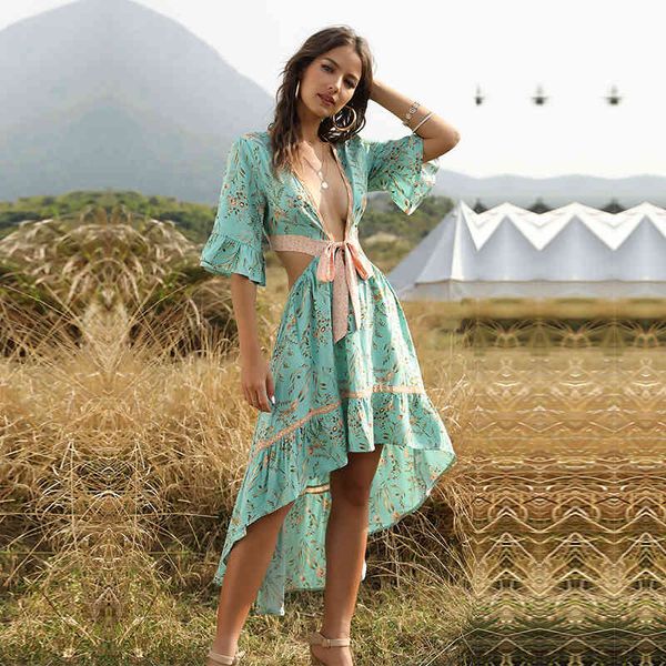 new women's ladies summer vintage print dress ladies flare sleeve ruffles v neck irregular lace up dress 210413, Black;gray
new women's ladies summer vintage print dress ladies flare sleeve ruffles v neck irregular lace up dress 210413, Black;gray