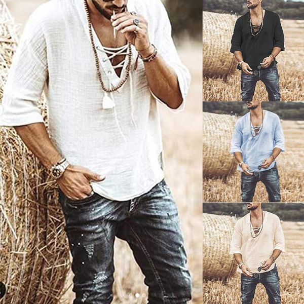mens linen cotton t shirt casual 3/4 sleeve beach hippie yoga tees plain drawstring lace-up summer v neck t-shirts men's, White;black
mens linen cotton t shirt casual 3/4 sleeve beach hippie yoga tees plain drawstring lace-up summer v neck t-shirts men's, White;black