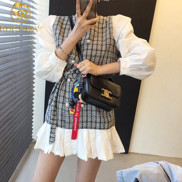 ladies 2021 autumn plaid patchwork women dress small fragrance double-breasted sashes white dress party female korean vestidosswimwear bathi, Black;gray
ladies 2021 autumn plaid patchwork women dress small fragrance double-breasted sashes white dress party female korean vestidosswimwear bathi, Black;gray