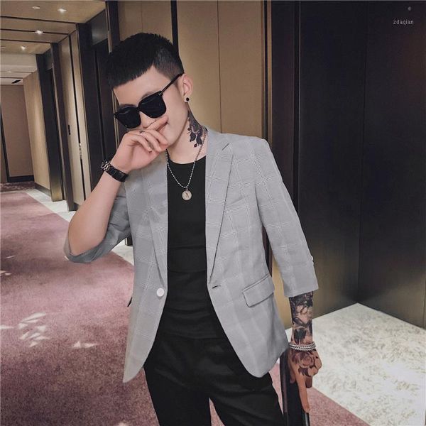summer men's 3 / 4 sleeve suit fashion 2021 hairdresser guy slim plaid suits & blazers, White;black
summer men's 3 / 4 sleeve suit fashion 2021 hairdresser guy slim plaid suits & blazers, White;black