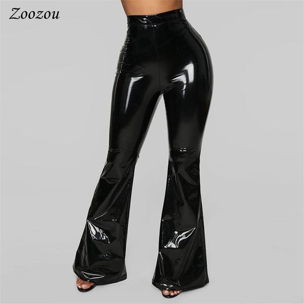 high waist pu patent leather flare pants women skinny black slim latex trousers casual faux wide leg custom 211007, Black;white
high waist pu patent leather flare pants women skinny black slim latex trousers casual faux wide leg custom 211007, Black;white