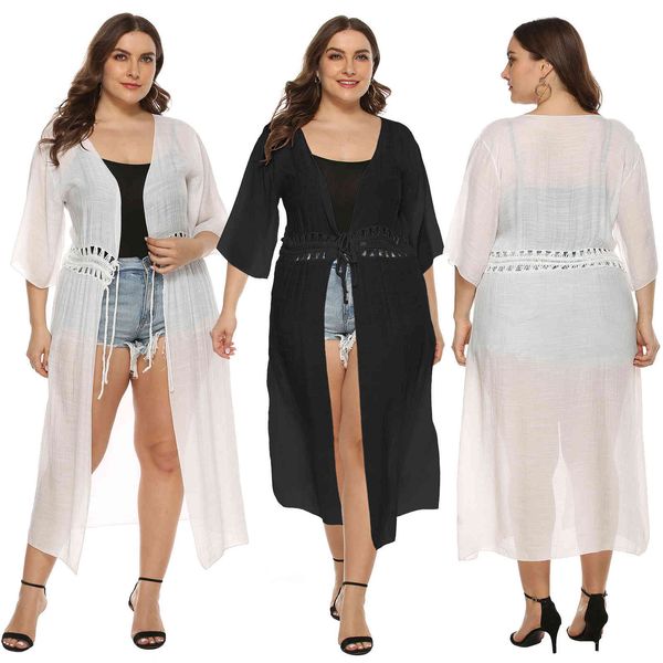 women's plus size large hand hook bandage 7 / 4 sleeve long sunscreen cardigan coat beach blouse 90971
women's plus size large hand hook bandage 7 / 4 sleeve long sunscreen cardigan coat beach blouse 90971
