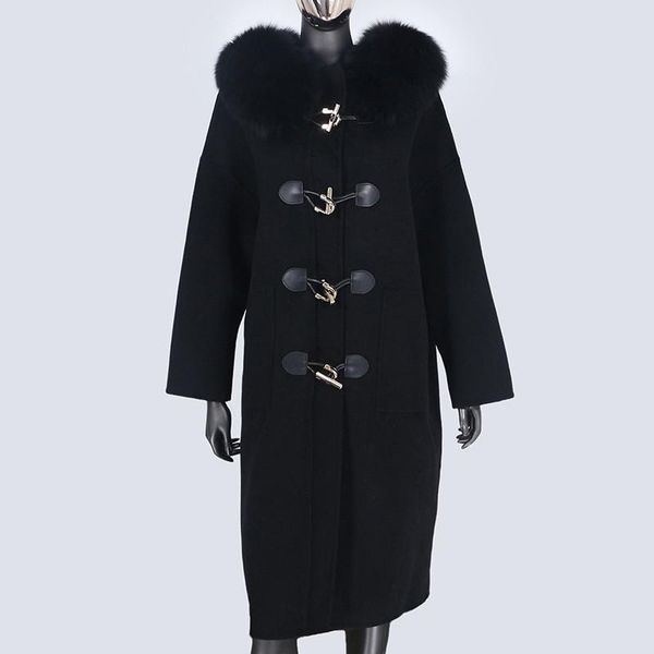 women's wool & blends 2021 fashion real fur coat winter jacket women natural collar hooded cashmere long outerwear horn button, Black
women's wool & blends 2021 fashion real fur coat winter jacket women natural collar hooded cashmere long outerwear horn button, Black