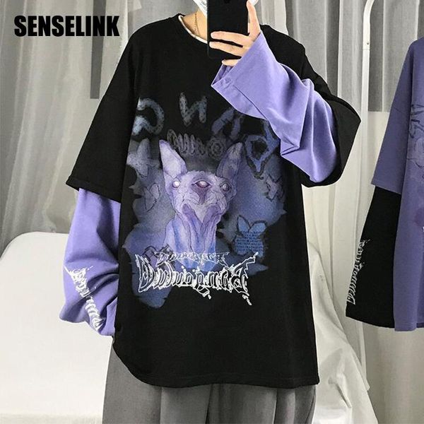 men t-shirt spring autumn high street fashion long-sleeve fake two-piece korean hip hop loose trendy clothing men's t-shirts, White;black
men t-shirt spring autumn high street fashion long-sleeve fake two-piece korean hip hop loose trendy clothing men's t-shirts, White;black