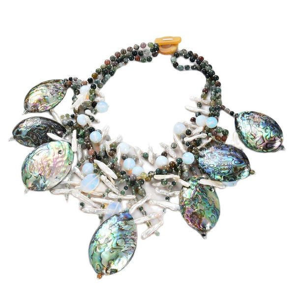 guaiguai jewelry 3strands freshwater white pearl green agates rainbow abalone shell necklace handmade for women real gems stone lady fashion, Silver
guaiguai jewelry 3strands freshwater white pearl green agates rainbow abalone shell necklace handmade for women real gems stone lady fashion, Silver