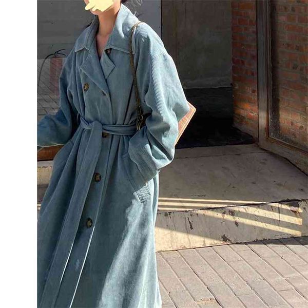 women long corduroy coat autumn winter female casual vintage double breasted windbreaker overcoat with belt jacket outwears 210517, Tan;black
women long corduroy coat autumn winter female casual vintage double breasted windbreaker overcoat with belt jacket outwears 210517, Tan;black