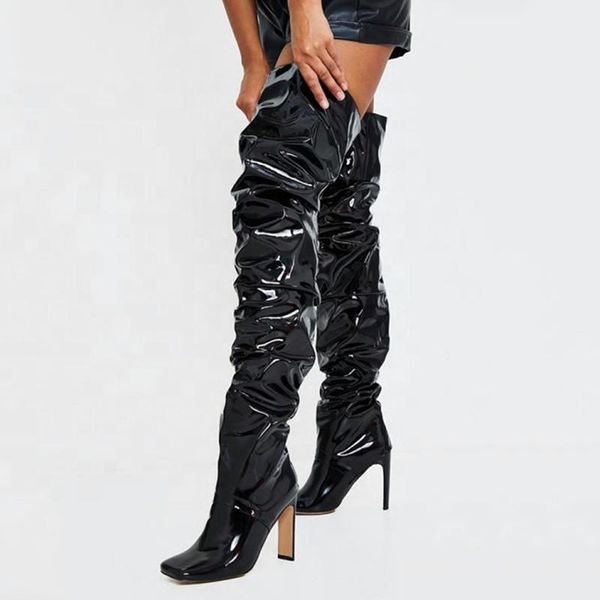 boots arrivals plicated design mirror upper square toe women over knee high chunky heels long booties for ladies big size 43, Black
boots arrivals plicated design mirror upper square toe women over knee high chunky heels long booties for ladies big size 43, Black