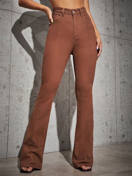 high waist solid flare leg jeans 73ni#, Blue 
high waist solid flare leg jeans 73ni#, Blue