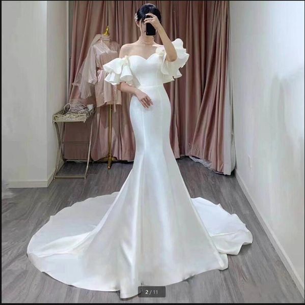 robe de mariage 2021 white satin mermaid wedding dress off the shoulder short sleeve sweetheart neck bridal gowns court train ruffled simple
robe de mariage 2021 white satin mermaid wedding dress off the shoulder short sleeve sweetheart neck bridal gowns court train ruffled simple